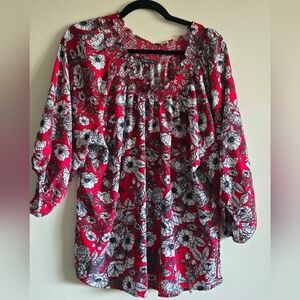 Adrienne Vittadini Red and Black Floral Top